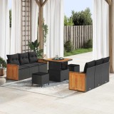 VidaXL Set canapea grădină 9 piese cu perne, negru, ratan polylemn de acacia