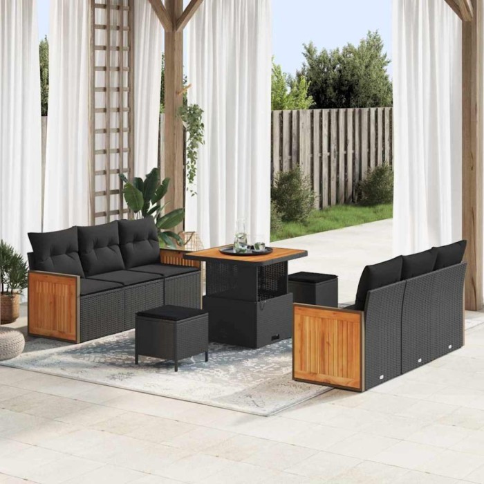 vidaXL Set de canapele pentru grădină 9 pcs Negru 80 x 80 x 71 cm 3363254