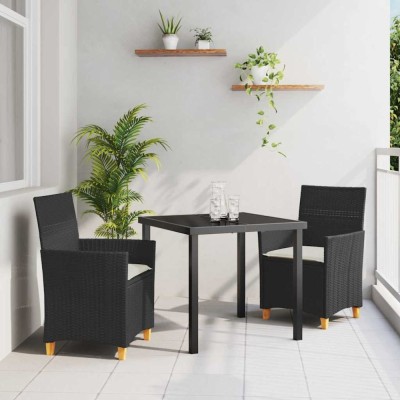 vidaXL Set de masă pentru grădină 3 pcs Negru poliratan foto
