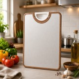 Cumpara ieftin Tocător Dublu Profesional Inox/Fibră cu Mini Răzătoare și M&acirc;ner Rotativ 41x28 cm Argintiu/Maro
