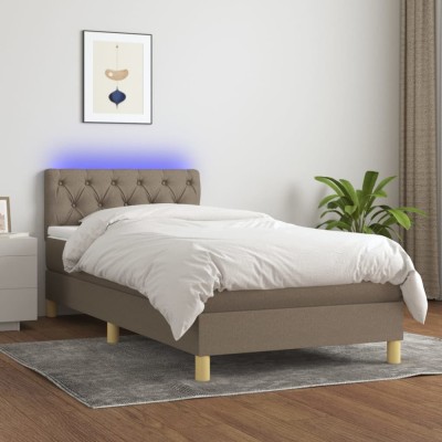 vidaXL Pat cu arcuri, saltea și LED, gri taupe, 80x200 cm, textil 3133913 foto