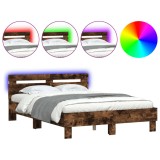 Cumpara ieftin Cadru de pat cu tablie si LED, stejar fumuriu, 135x190 cm