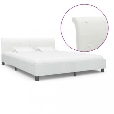 vidaXL Cadru de pat, alb, 180 x 200 cm, piele ecologică