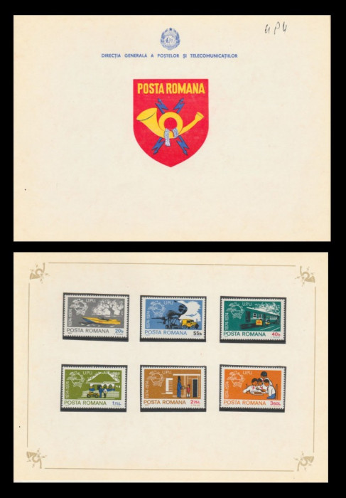 1974 Romania, Centenarul UPU LP 847, carnet filatelic de prezentare