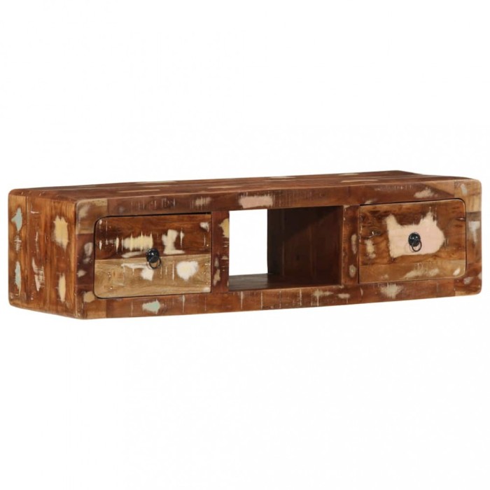 Gossi dulap tv montat pe perete 100x32x25 cm, lemn masiv reciclat