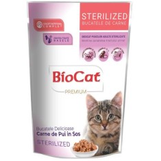 HRANA UMEDA PENTRU PISICI BIOCAT PLIC STERILIZATE PUI IN SOS 85gr(24 BAX)