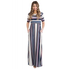 J598-244 Rochie lunga casual, stil maxi, model cu dungi