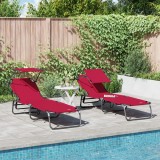 VidaXL Șezlonguri pliabile 2 buc cu copertină Roșu 600D Oxford Fabric