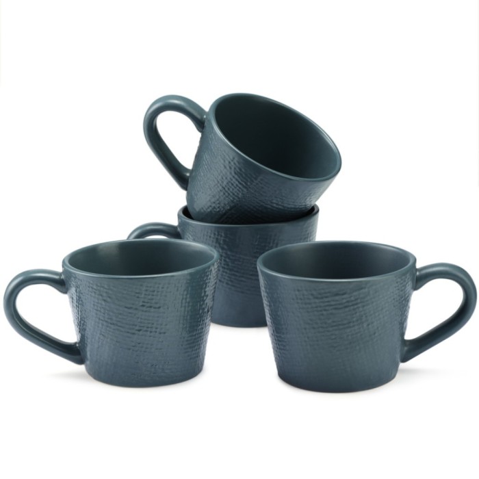 Set 4 Cani Navaris Linen Artisan, 350ml, 4 piese, albastru, ceramica, NAV001WX8DR030C