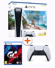 Consola Sony PlayStation 5 cu Disc, cu 2 controllere + jocuri Horizon Forbidden West si Gran Turismo 7 foto