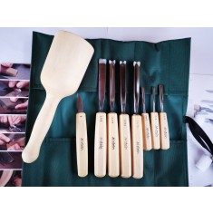 Set 8 dălți pentru sculptură &icirc;n lemn &ndash; &Icirc;ncepători + ciocan din lemn carpen