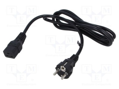 Cablu 3x1,5mm2 CEE 7/7 cu mufă IEC C19 mamă PVC 2m negru POS foto