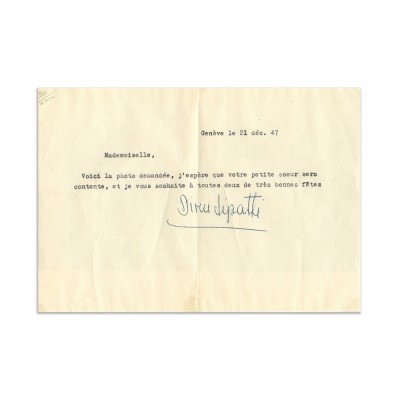 Dinu Lipatti, scrisoare dactilografiată, 21 decembrie 1947 foto