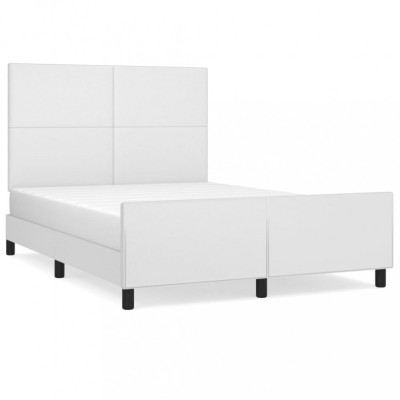 Cadru de pat cu tăblie, alb, 140x190 cm, piele ecologică foto