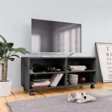 Comodă TV cu rotile, gri extralucios, 90x35x35, PAL