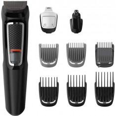 Aparat de tuns barba si parul 9 in 1 Philips Multigroom MG3740/15, Lame cu ascutire, Acumulator, 6 piepteni par fata si cap, Negru