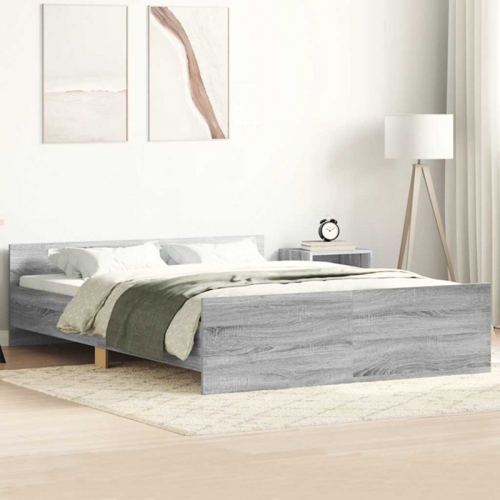 vidaXL Cadru de pat cu tăblie la cap/picioare, gri sonoma, 140x190 cm 3203787