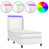 Cumpara ieftin Pat cu arcuri, cu saltea si LED, alb, 100x200 cm, piele eco