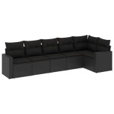 Set mobilier de gradina cu perne, 6 piese, negru, poliratan