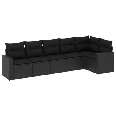 Set mobilier de gradina cu perne, 6 piese, negru, poliratan foto