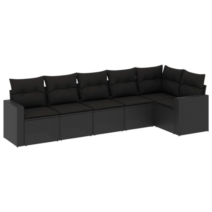 Set mobilier de gradina cu perne, 6 piese, negru, poliratan