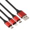Cablu Date Iphone 3 in 1 Negru / Rosu