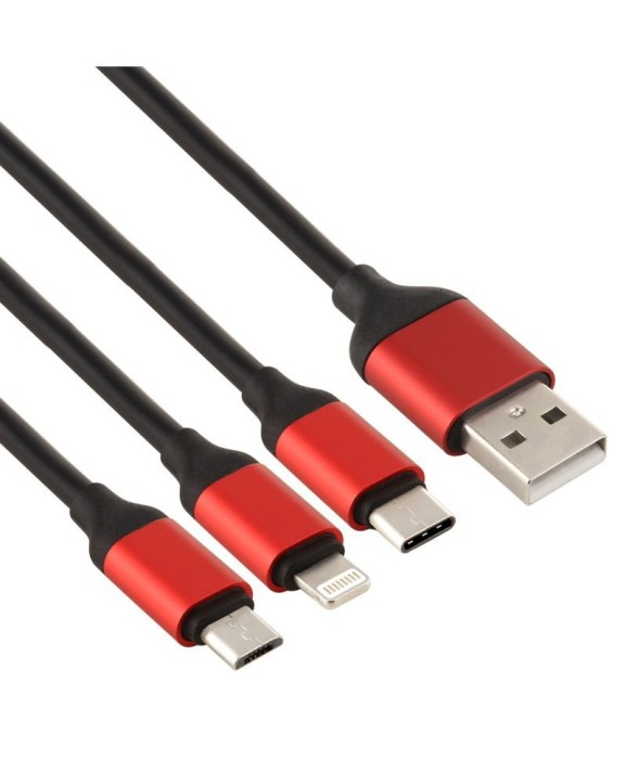 Cablu Date Iphone 3 in 1 Negru / Rosu