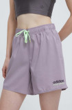 Cumpara ieftin Adidas pantaloni scurti femei, culoarea violet, neted, high waist, IL7252