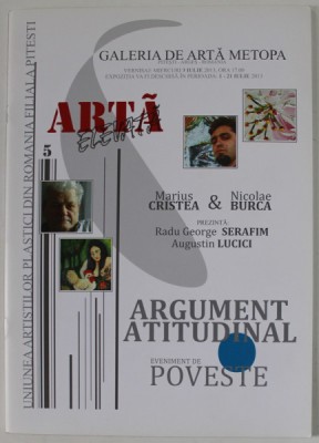 ARGUMENT ATITUDINAL , EVENIMENT DE POVESTE , CATALOG DE EXPOZITIE : MARIUS CRISTEA si NICOLAE BURCA , 2013 foto