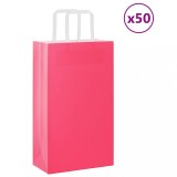 vidaXL Pungi de h&acirc;rtie 50 buc cu m&acirc;nere roz 21x11x36 cm