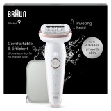 Epilator Braun Silk-&eacute;pil 9 9-000 Wet &amp;amp; Dry, MicroGrip, Smart Light, 2 viteze, 40 pensete, Geanta de voiaj, Alb/Roz