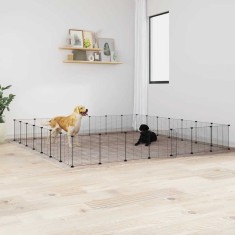 Cușcă animale de companie cu ușă 28 panouri negru 35x35 cm oțel