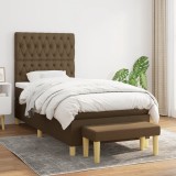 vidaXL Pat box spring cu saltea, maro &icirc;nchis, 100x200 cm, textil