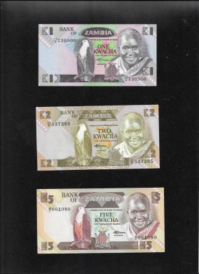 Set Zambia 1(rar)+2+5+10+20+50 kwacha 1980-1988 unc foto