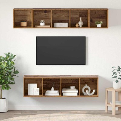 Set comodă TV 4 pcs Lemn vechi 37 x 37 x 142.5 cm Lemn compozit foto