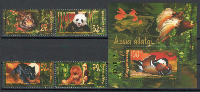 Ungaria 1999 Mi 4544/47 + bl 250 - Fauna din Asia