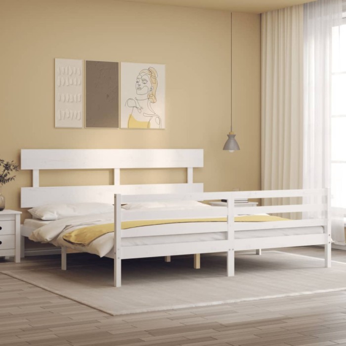 Gossi cadru pat cu tablie 200x200 cm, alb, lemn masiv