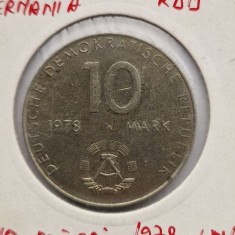 Germania 10 Mark 1978 moneda necurculata UNC tiraj mic marci Germania de Est Zbor Comun URSS RDG