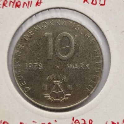 Germania 10 Mark 1978 moneda necurculata UNC tiraj mic marci Germania de Est Zbor Comun URSS RDG foto