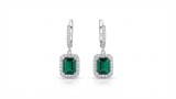 Cercei Argint 925 Royal Emerald Halo, Zirconiu Verde Smarald Tăiat Emerald, atcom Femei