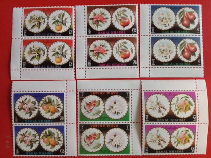 RAS AL KHAIMA, FLORI/FRUCTE - 2 X SERIE COMPLETĂ MNH