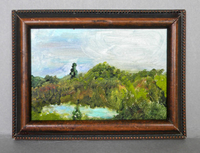 Peisaj - Miniatura originala pictura ulei pe carton panzat, nesemnata, 18x13,5cm foto
