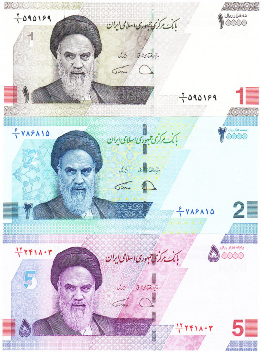 Iran Set 10 000-20 000-50 000 Riali 1-2-5 Riali noi 2021 P-161-3 UNC