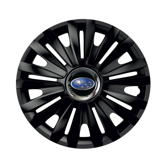 Set 4 capace roti Negre Cu Inel Cromat Royal R15 pentru gama auto Subaru