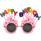Ochelari happy birthday, flippy, tematica aniversare, protectie soare, din plastic, model prajiturele, 18.5x11.5 cm, roz
