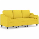 Canapea cu 3 locuri cu pernute, galben deschis, 180 cm, textil