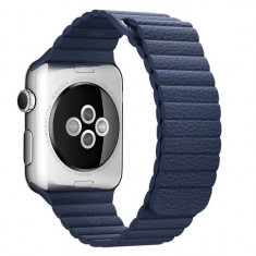 Curea iUni compatibila cu Apple Watch 1/2/3/4/5/6/7, 40mm, Leather Loop, Piele, Midnight Blue foto