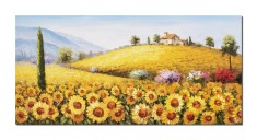 Tablou gigant pictat manual, Peisaj cu floarea soarelui, o zi minunata, 140x70cm ulei pe panza, Fabulos foto