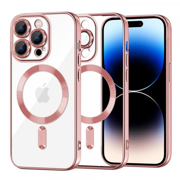 Husa MagSafe pentru Apple iPhone 14 Pro, Techsuit, Luxury Crystal, Roz