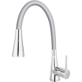 Baterie bucatarie Ferro Zumba II, 2 functii: jet si dus, pipa flexibila, silver